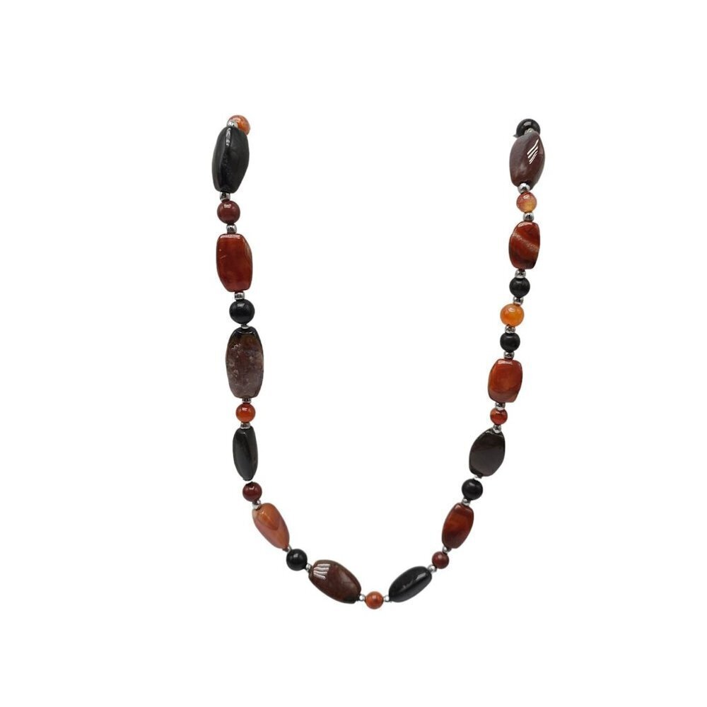 Multicolor Agate Polished Stone Bead Beaded Long Necklace Vintage No Clasp